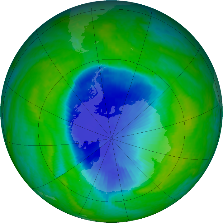 Antarctic ozone map for 02 December 2001